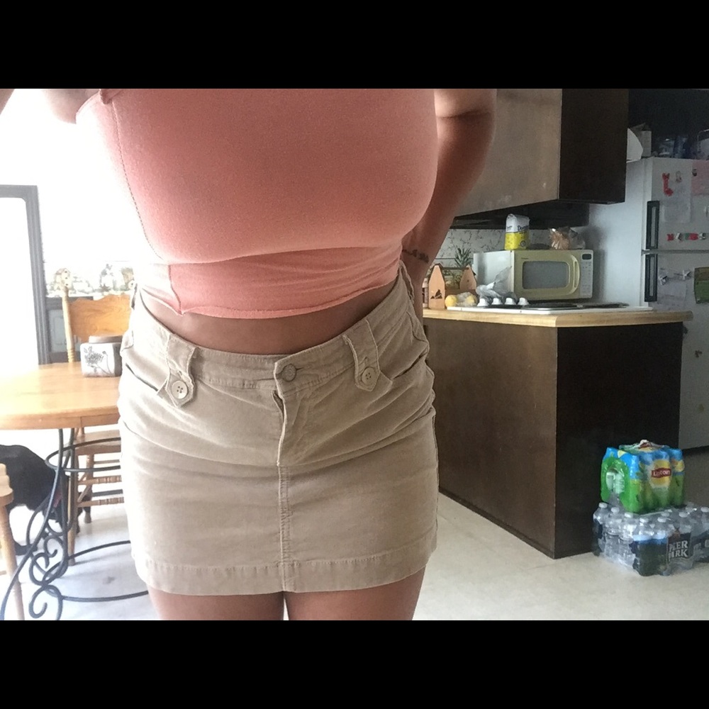 Tan Corduroy High Waist Skirt